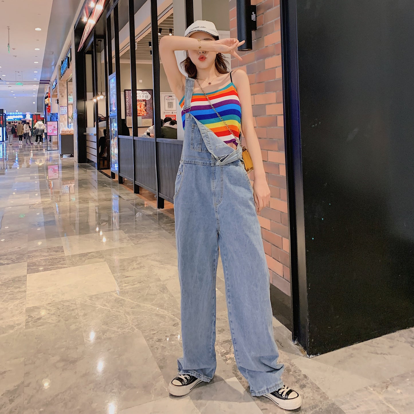 Internet Celebrity Floor-Length Pants2024Spring Summer New Long Pants Korean Style Loose Plus Size High Waist Wide Leg Jeans Overalls for Women