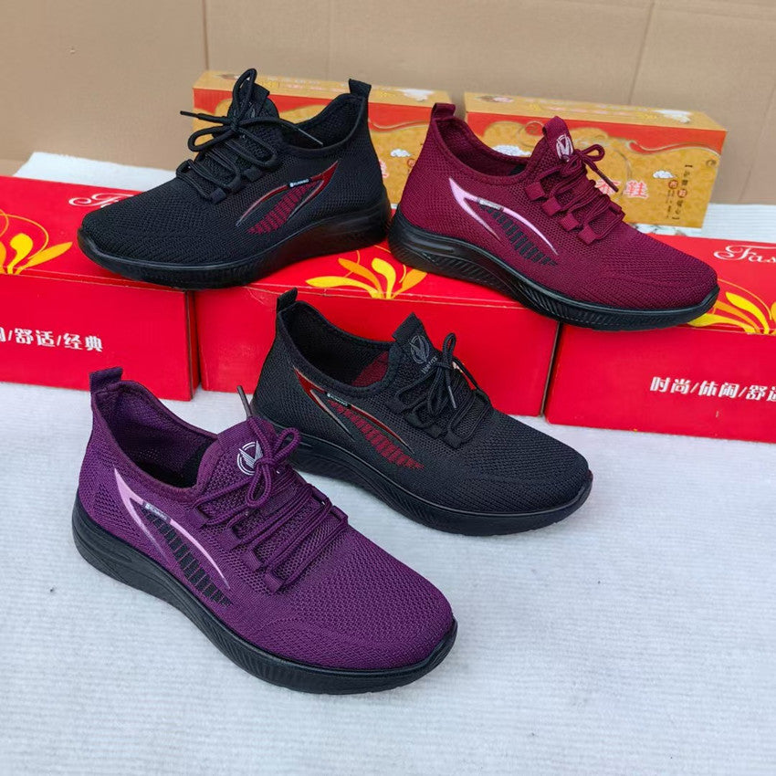 Spring Summer Women's Cloth Shoes Single Layer Fly Weave Slip-On Polyurethane Sole Breathable Flat Casual Women's Shoes