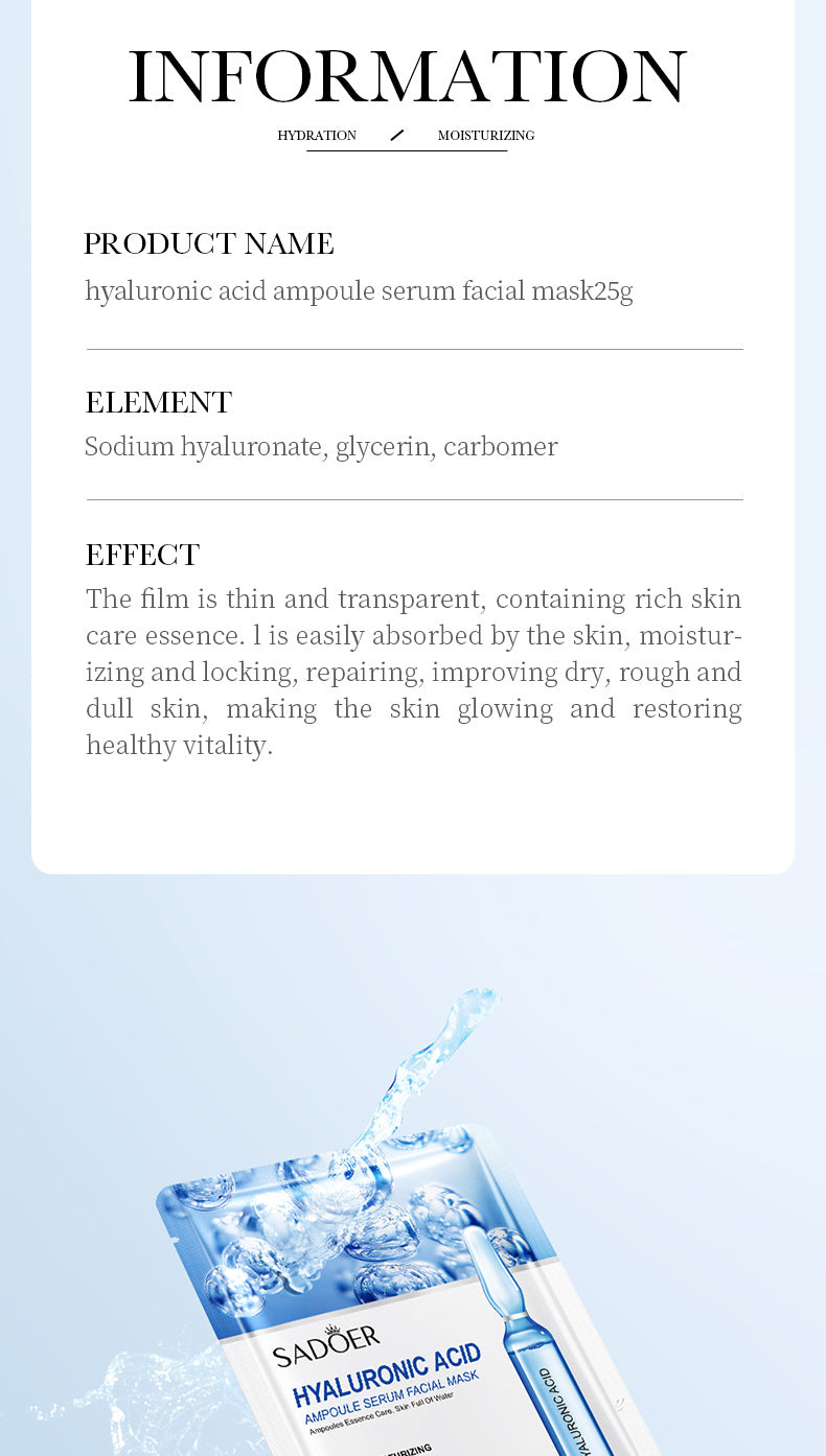 Full English Ampoule Essence Mask SADOER Hyaluronic Acid Hydrating Vitamin C Moisturizing Cross-Border Wholesale