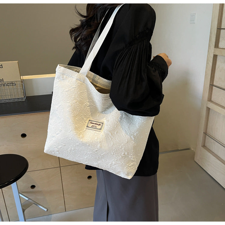 South Korea ins Unique Canvas Bag2024New Fashion Commuting Tote Bag Female College Student Class Shoulder Bag
