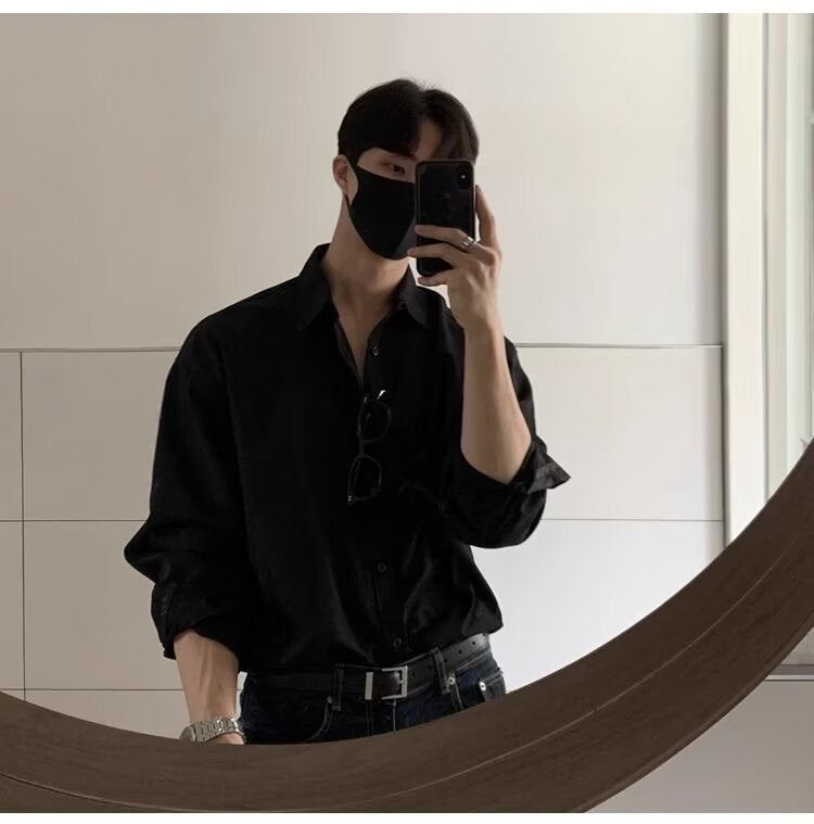 Light Mature High-End Feel Non-Iron Solid White Shirt Men's Draped Korean Style Loose Plus Size Casual Long Sleeve Base Shirt
