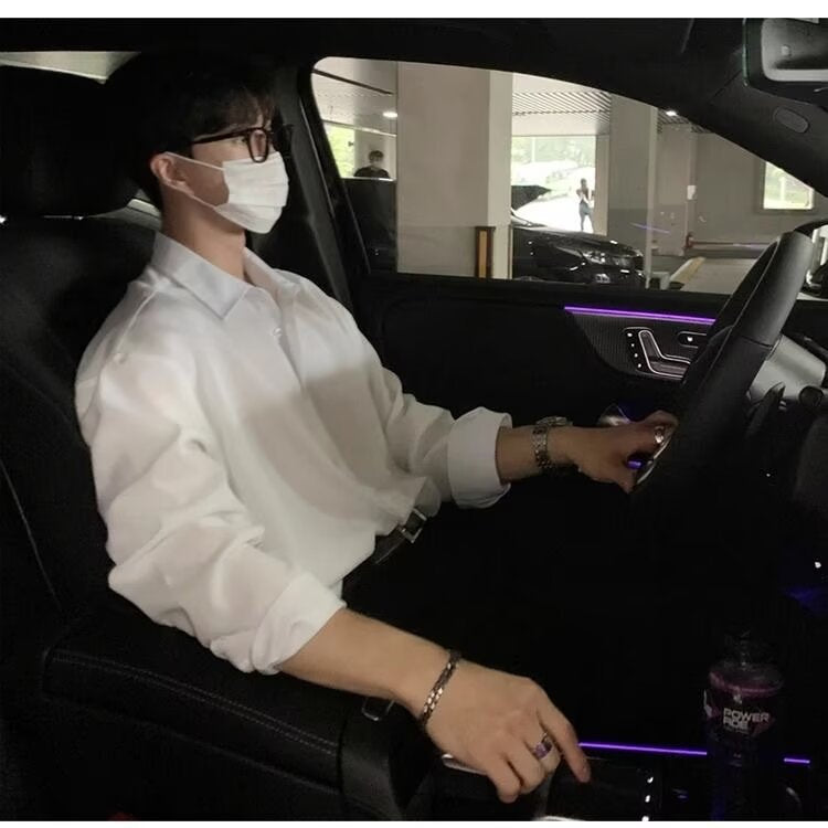 Light Mature High-End Feel Non-Iron Solid White Shirt Men's Draped Korean Style Loose Plus Size Casual Long Sleeve Base Shirt