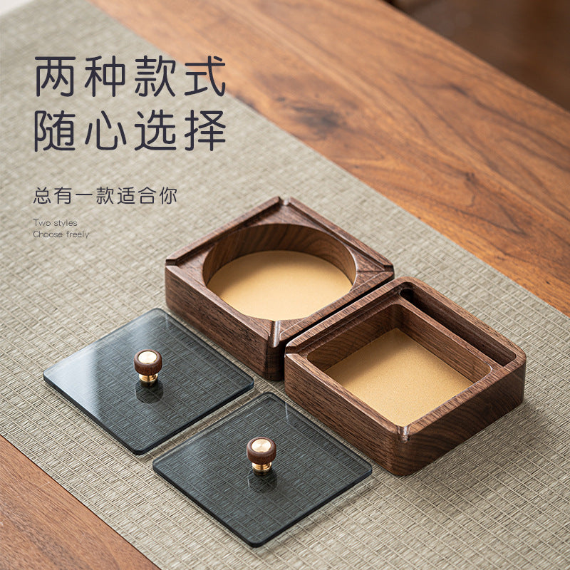 Walnut Ashtray for Home Living Room with Lid, Anti-Fly Ash, Stainless Steel Inner Liner, Creative Office Quality Ashtray