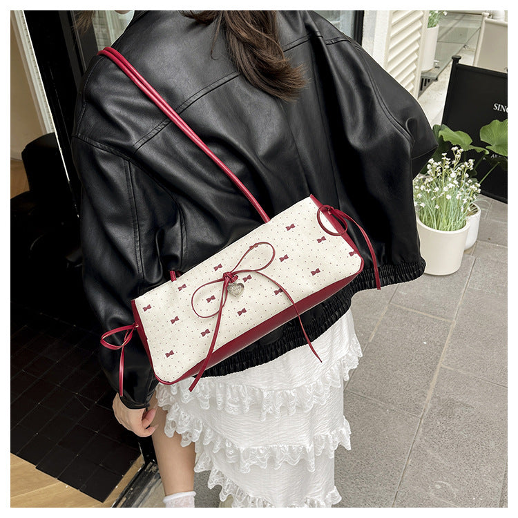 Korean Style High-Value Bowknot Bag for Women2025Summer New Single Shoulder Underarm Bag Fashion Polka Dot Handheld Small Bag for Women
