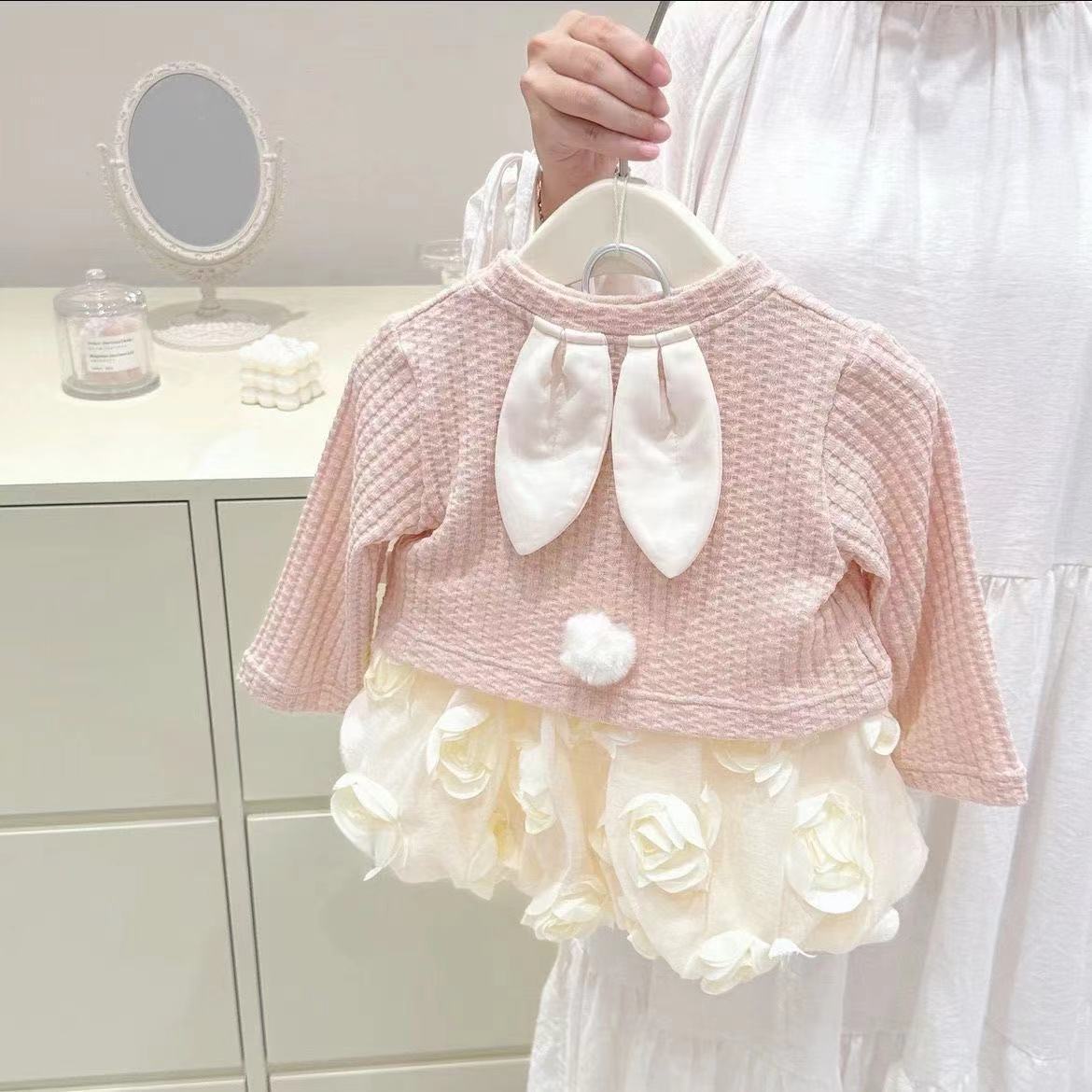 Adorable Outfit#Girls' Flower Bud Dress Autumn New Baby Girl Princess Dress Two-Piece Set Fashionable Trendy