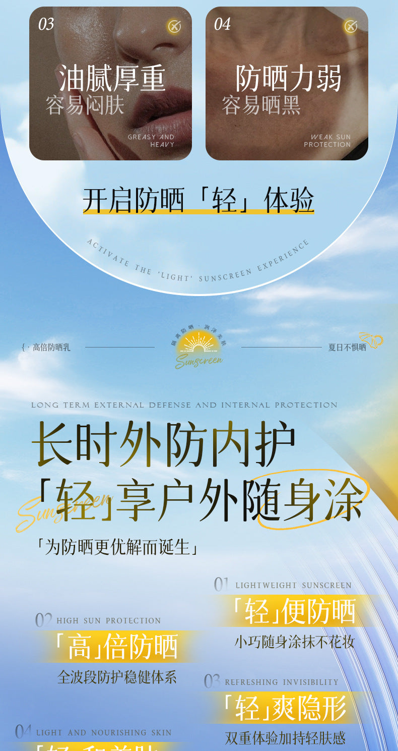 Bureni Hydrating Clear Whitening Sunscreen Cream Bare Face Refreshing Non-Greasy Waterproof Sweatproof Delicate Skincare6616
