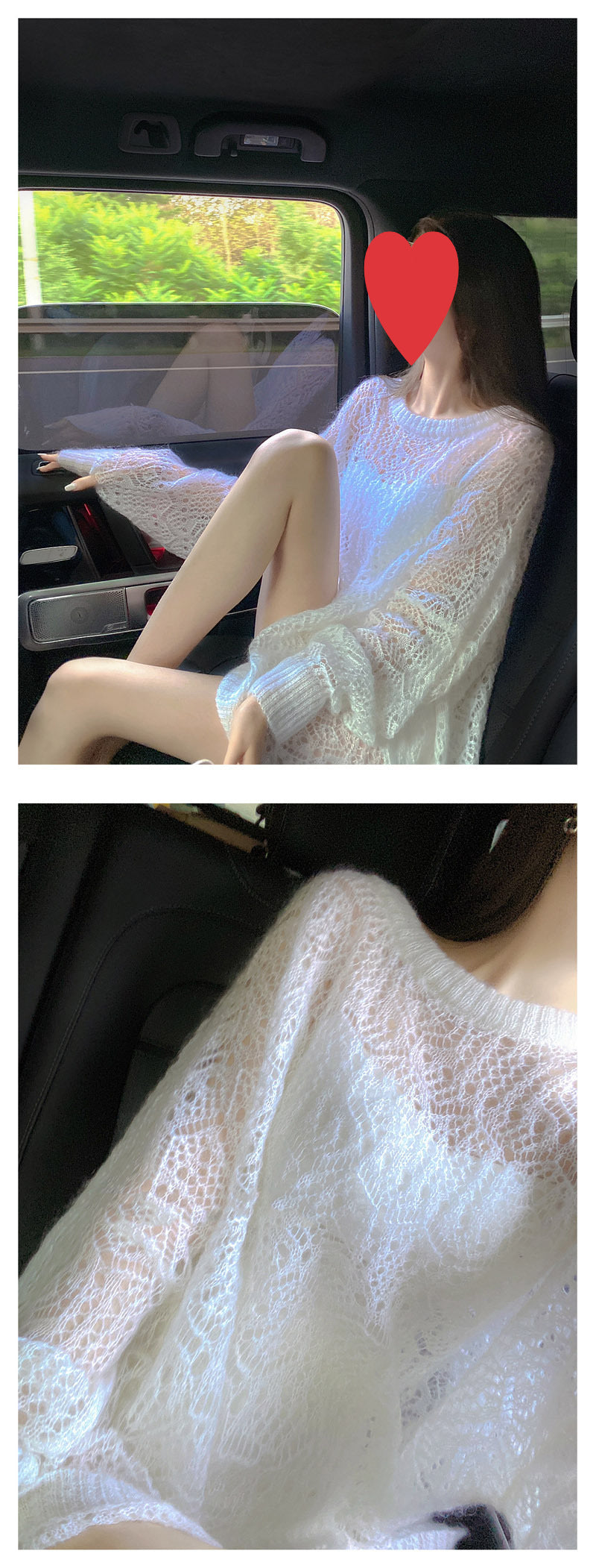 2025Spring New Soft Gentle Fairy Style Hollow Out Sweater Mid-Length Lazy Solid Color Cover-Up Top