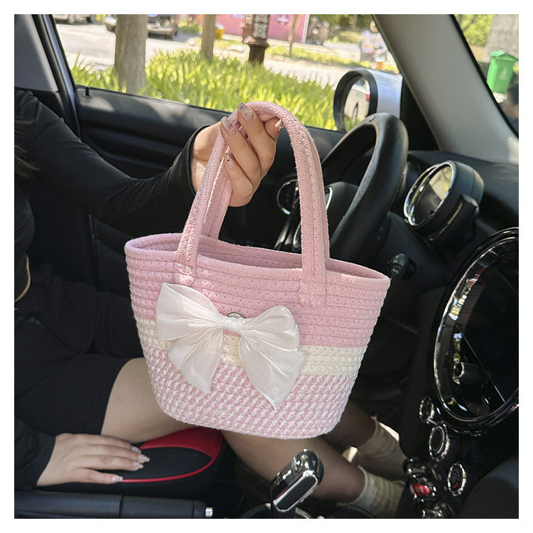Hand-Woven Bag Women2025New Ethnic Style Straw Bag Forest Style Beach Large Capacity Basket Bag