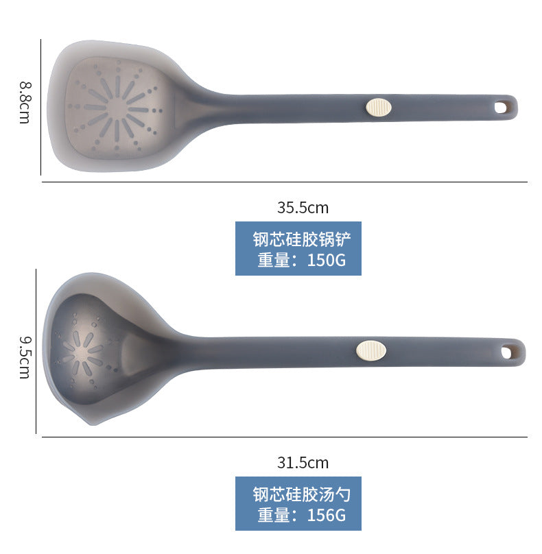 New Style Steel-Clad Silicone Spatula Semi-Transparent Silicone Chinese Spatula Household Kitchen Food-Grade Non-Stick Cooking Spatula
