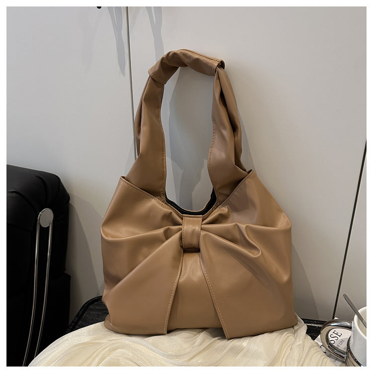 Korean Style Casual Underarm Women's Bag2025New Simple Bowknot Design Tote Bag Simple Handheld Shoulder Bag