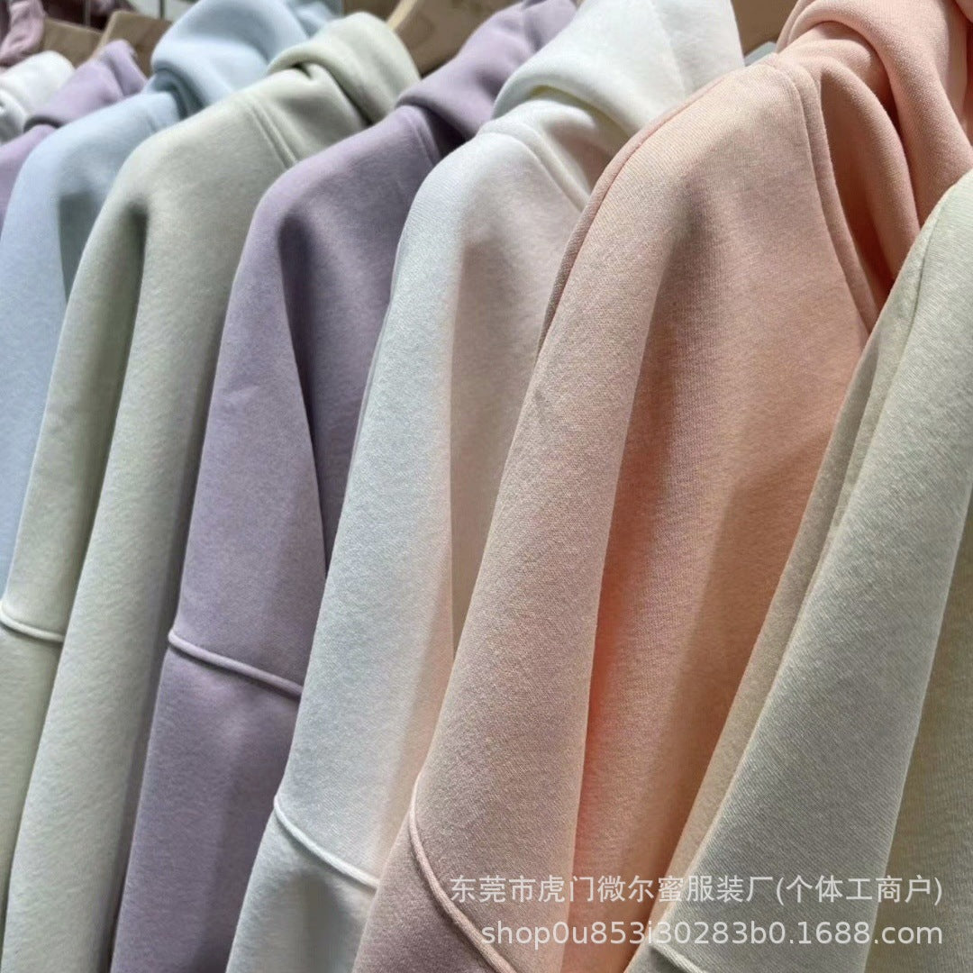 American Style Fleece-Lined Thickened Autumn Winter New Hooded Sweatshirt for Women Korean Version Plus Size Loose Coat Student Couple Outfit