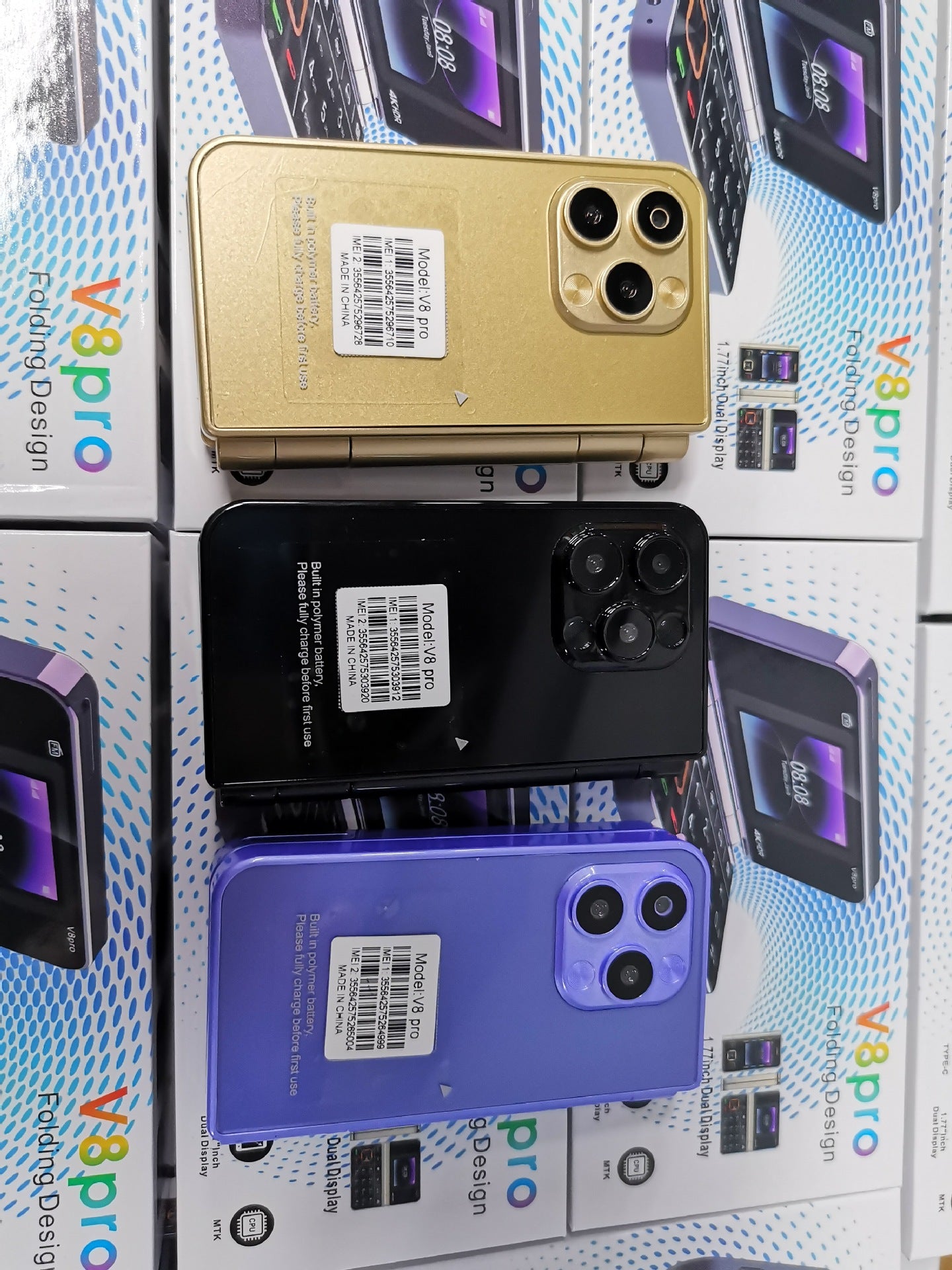 Cross-Border Foreign Trade V8pro Dual Screen Folding Flip Function Phone2G Elderly Foreign Language Mobile Phone Large Buttons Flashlight