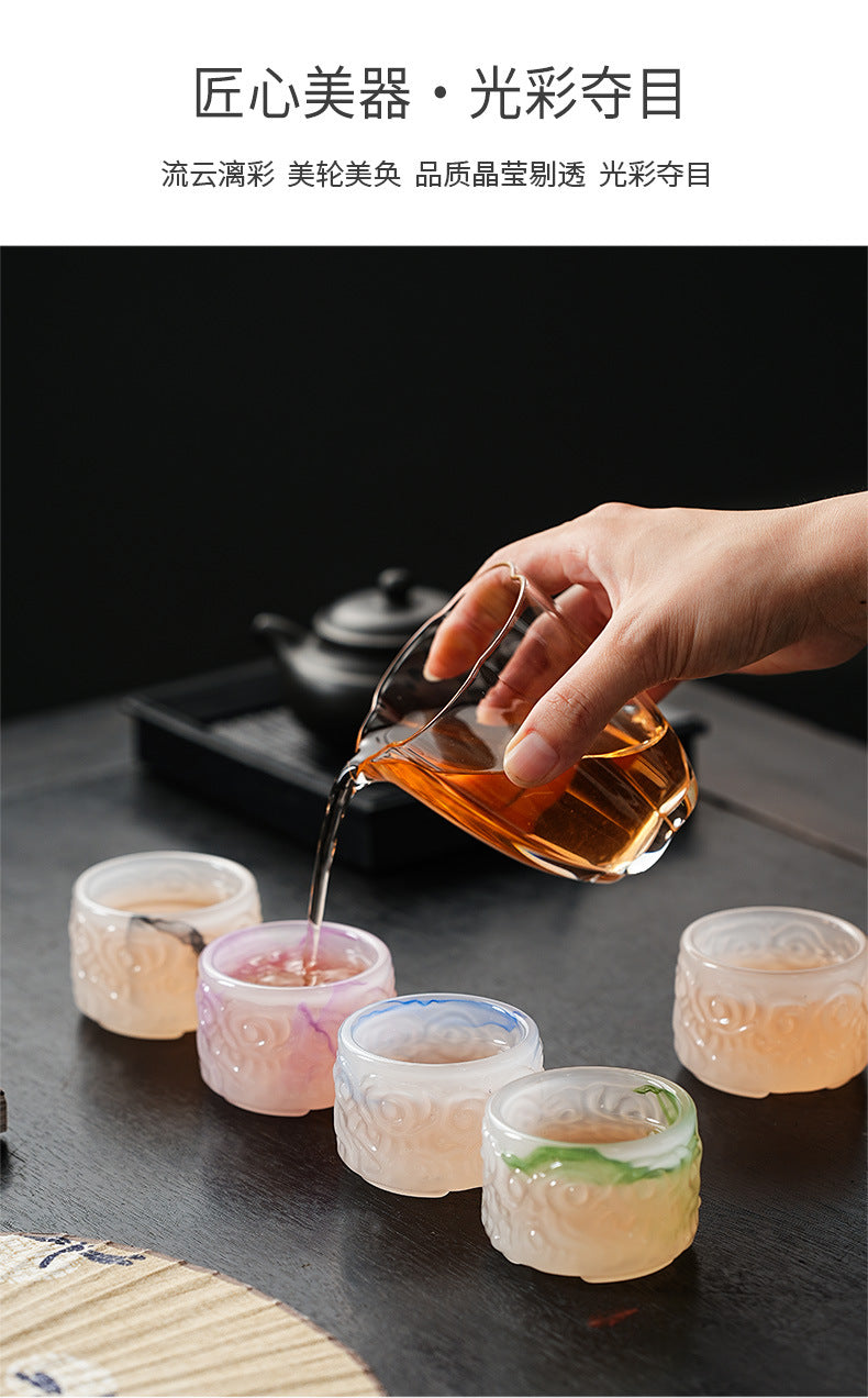 2024New High-End Glazed Cloud Pattern Tea Cup Set Single Master Cup Kung Fu Tea Cup Business Gift for Gifting