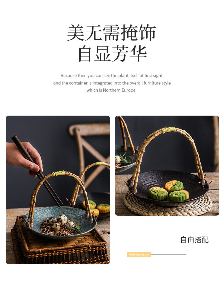 Creative Ceramic Dish Plate Handheld Basket Hotel Specialty Plate Fruit Plate Nut Plate Restaurant Ceramic Plate Display Plate