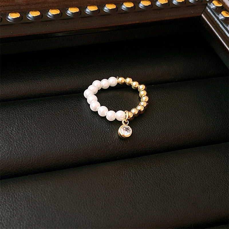 Real Gold Plated Baroque Pearl Tulip Flower Open Ring Korean Fresh Sweet Forest Style Light Luxury Jewelry