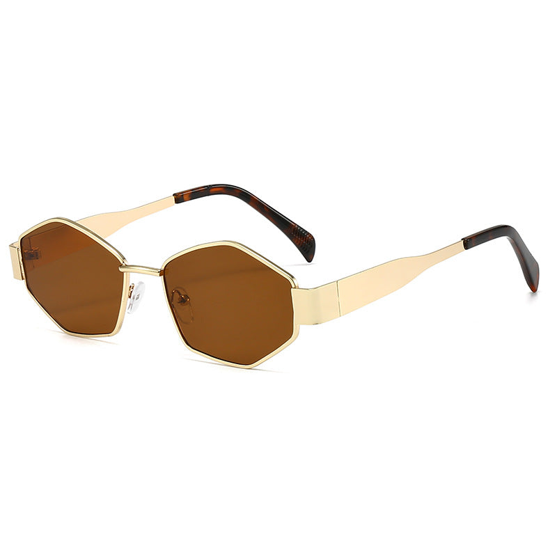 Cross-Border New Diamond-Shaped Glasses Arc de Triomphe Fashion Internet Celebrity Sunglasses Metal Small Frame Polygonal Sunshade Sunglasses