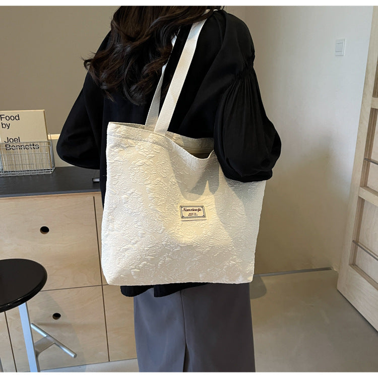 South Korea ins Unique Canvas Bag2024New Fashion Commuting Tote Bag Female College Student Class Shoulder Bag