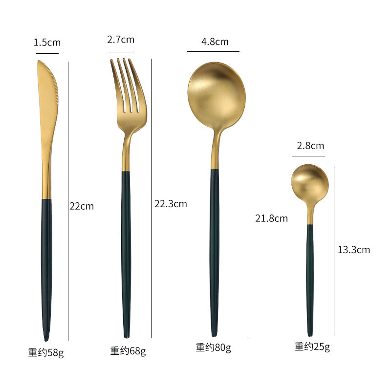 Cross-Border304Stainless Steel Portuguese Cutlery Set Knife Fork Spoon Round Handle Thick Western Cutlery Nordic Hotel Steak Knife