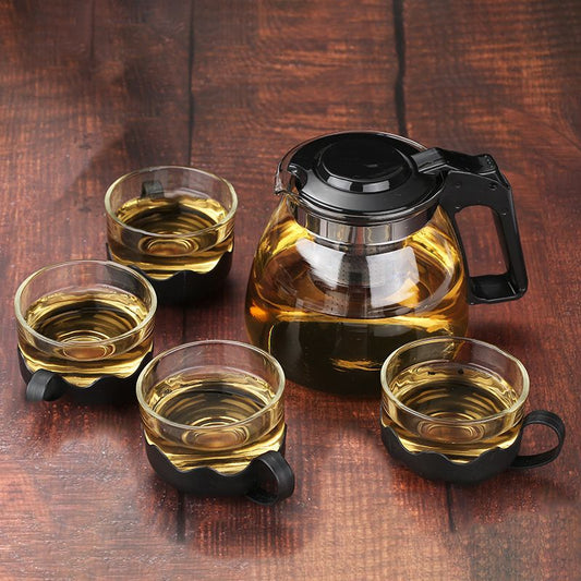 Premium New Chinese Style Heat-Resistant Glass Tea Set National Trend One Pot Four Cups Five-Piece Set Tea Brewing Pot Anti-Scald Tea Cup
