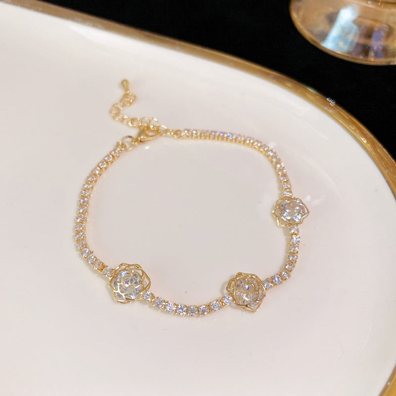 Xiaohongshu Same Style Hot-Selling Zircon Bracelet Light Luxury Niche Exquisite High-End Feel Adjustable Pull Jewelry for Women