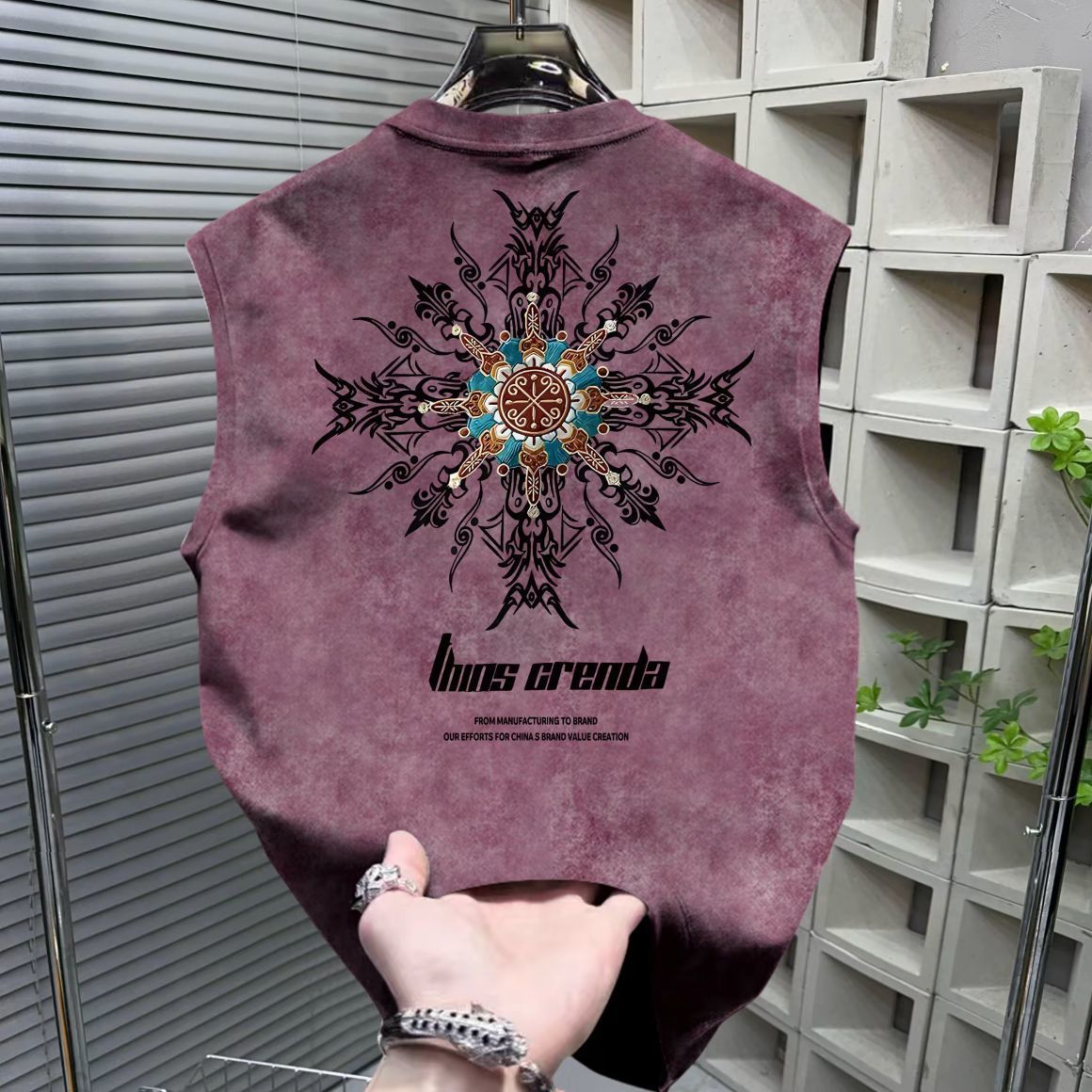American Style Trendy Brand Fashion2025Fashionable Men's Sleeveless Vest t T-shirt Summer Tie-dye Printed Loose Vest Top