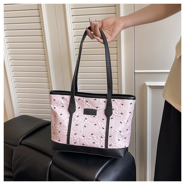 Class Commuting Tote Bag Large Capacity Heart Summer Stylish2025New style casual bowknot single shoulder underarm bag