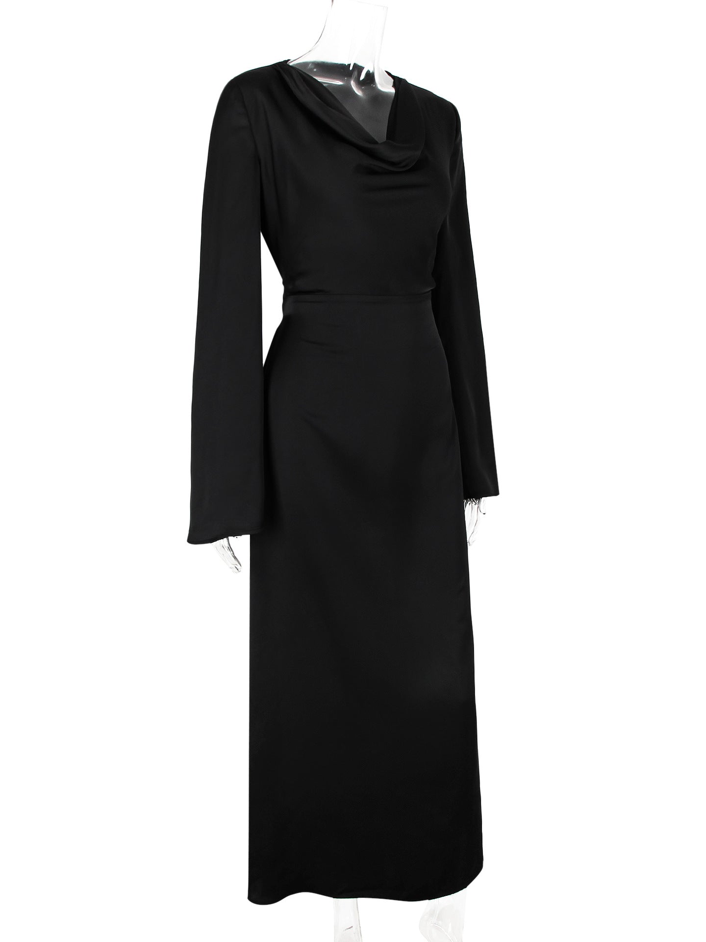 Pear-shaped Body Wear Women's Long-sleeved Loose Belted Waist Black Long Dress High-end Sense of Temperament Style Dress for Women