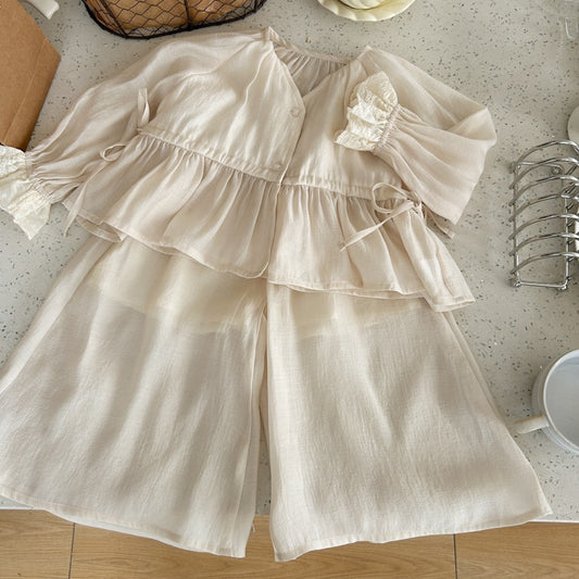 High-end socialite temperament girls' summer outfit2024High-end Sun Protection Shirt and Tea Break Skirt Hot-selling Two-piece Set