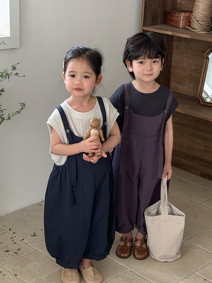 Jiaye Children's Products2025Children's Summer Thin Solid Color Cotton Overalls Boys and Girls Loose Stylish Lantern Pants