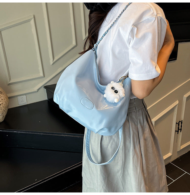 Summer Fashion Simple Casual Soft Surface Fresh Glossy Solid Color Large Capacity Commuter Shoulder Crossbody Bag2025New