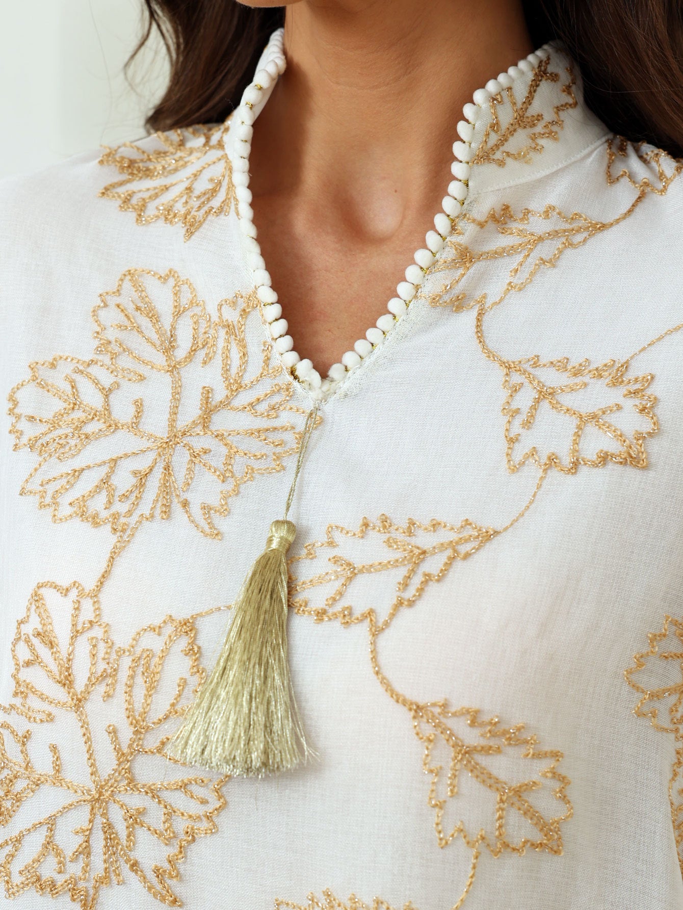 Cross-Border New Leaf Embroidery Tassel Middle Eastern Muslim Clothing Long Dress Fashion Elegant Cover-Up Dress Robe