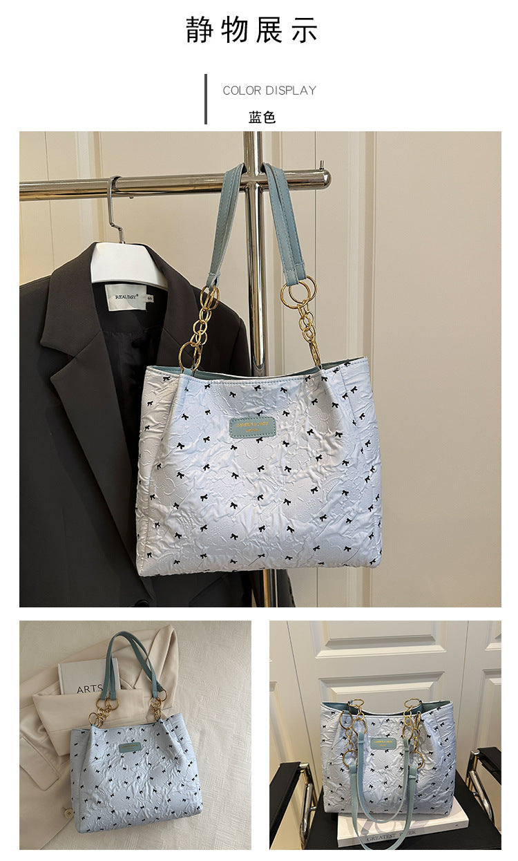 2025Trendy Fashion Bowknot Pleated Large Capacity New Casual Simple Commuter Single Shoulder Crossbody Underarm Bag for Women