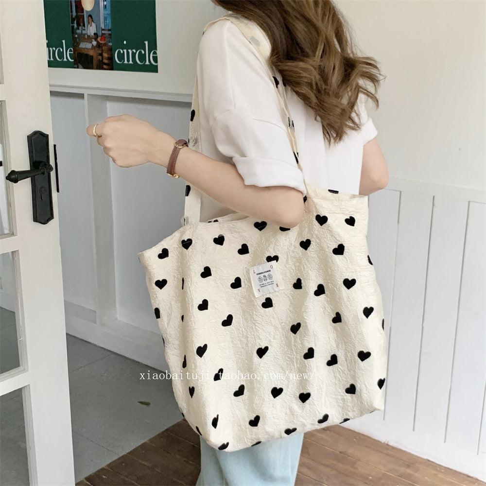 Little White Rabbit Desk New Textured Heart Canvas Single Shoulder Vest Bag Large Capacity Handbag for Women Underarm Small Win Shuo