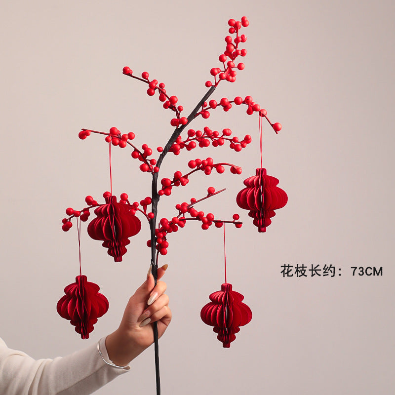 Wholesale Housewarming Gift Winter Green Red Fruit Artificial Flower Bouquet Decoration Ornament New Home Move-in Joy One Piece Dropshipping