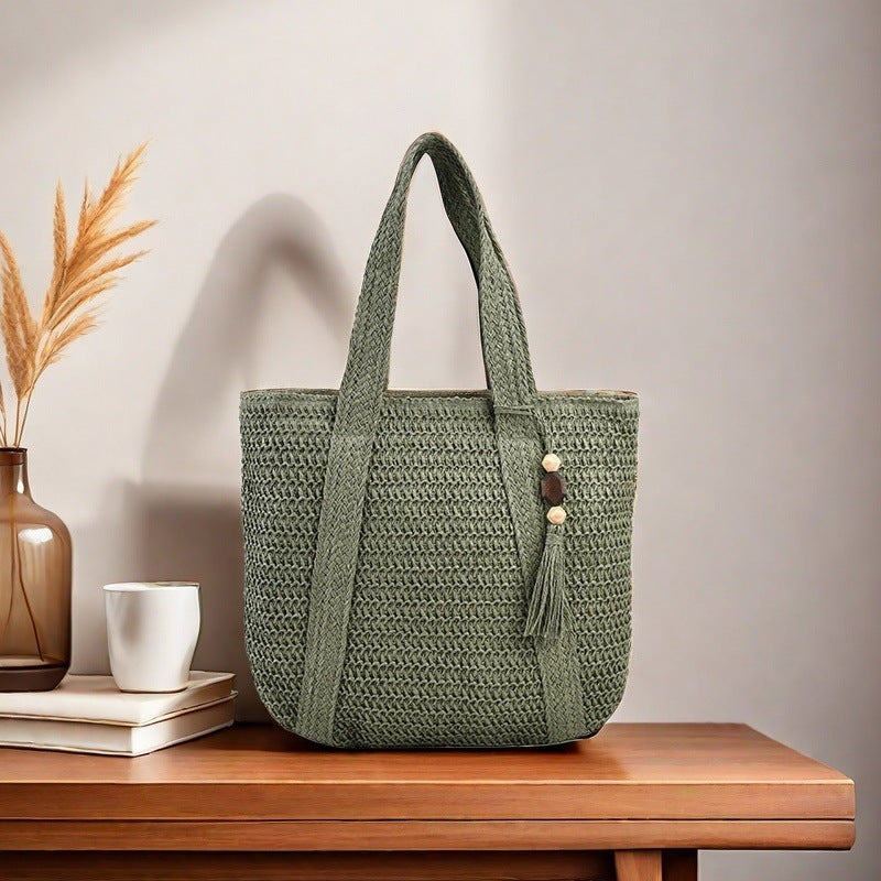 Cross-Border Hot-Selling Women's Bag Simple Large Capacity Lightweight Woven Bucket Beach Bag Trendy Straw New Handheld Shoulder Bag