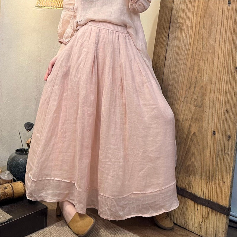 2025Summer New Retro Niche Pure Ramie Handmade Button Lace-up Light National Style Dress