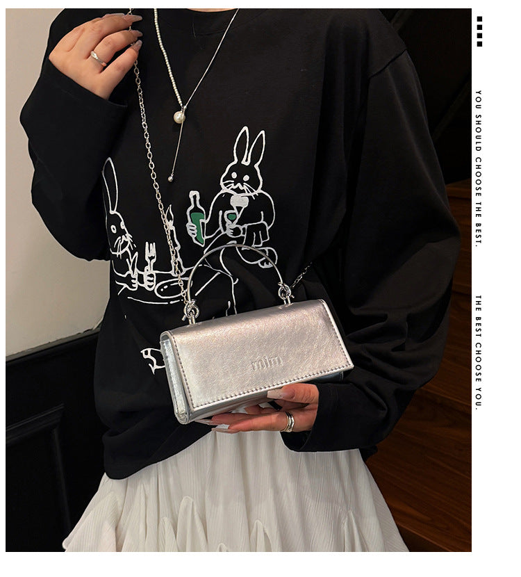 2025Spring New Chain Women's Bag Fashion Simple Stylish Single Shoulder Crossbody Bag Retro Handheld Small Square Women's Bag