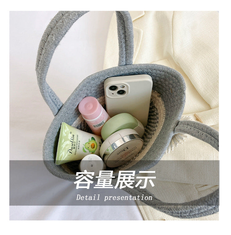 Hand-Woven Bag Women2025New Ethnic Style Straw Bag Forest Style Beach Large Capacity Basket Bag
