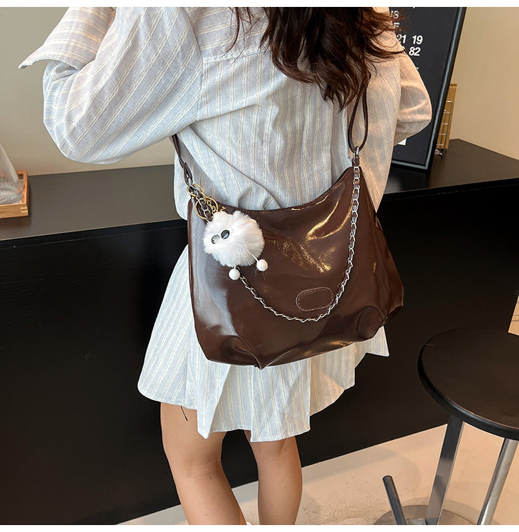 Summer Fashion Simple Casual Soft Surface Fresh Glossy Solid Color Large Capacity Commuter Shoulder Crossbody Bag2025New