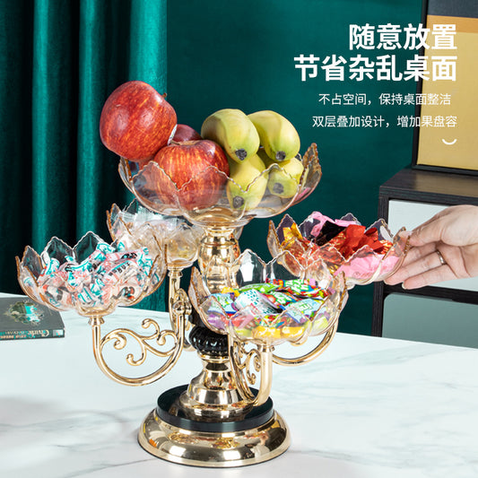 Fruit Plate Household Multi-layer Rotating Fruit Plate Living Room Fruit Plate European-style Light Luxury Crystal Plate Anti-Fall