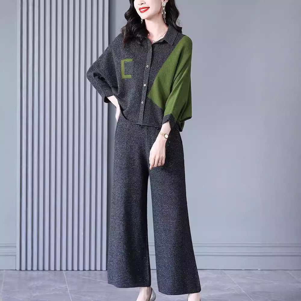 200High-end Knitted Two-piece Set for Women2025Spring New Plus Size Elegant Wide-Leg Pants Sweater Set