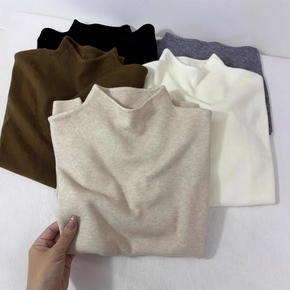 Soft and Cozy Half Turtleneck Knitted Sweater for Women, Autumn and Winter Versatile Top, Korean Style Slimming Solid Color Inner Layer, Mid-Neck Sweater, Base Shirt