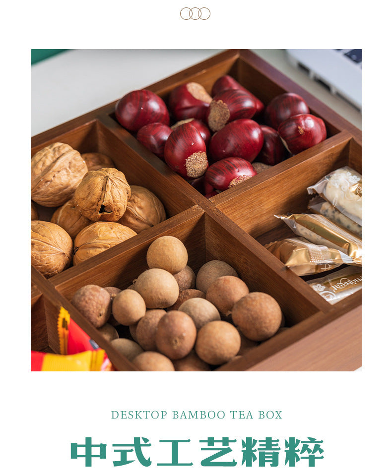 New Style Tea Brewing Tray with Four, Six, and Nine Grids for Fruit and Snacks, Bamboo Wooden Tray for Dried Fruits
