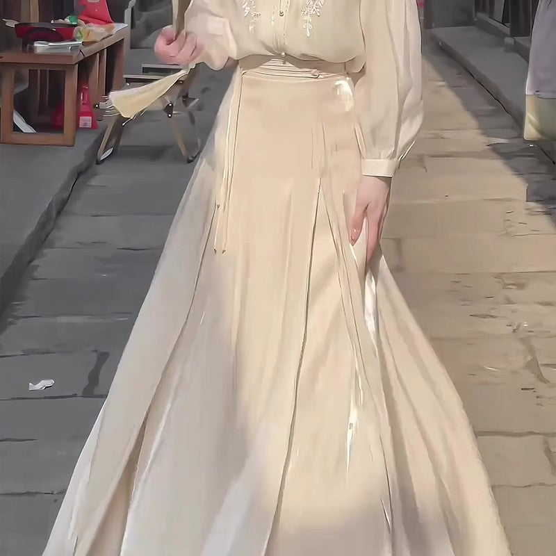 This Year's Trend: Beautiful, Youthful, Fashionable, Elegant Midi Skirt for Women with a High-End Feel, Flowing New Chinese Style National Style Skirt, Niche