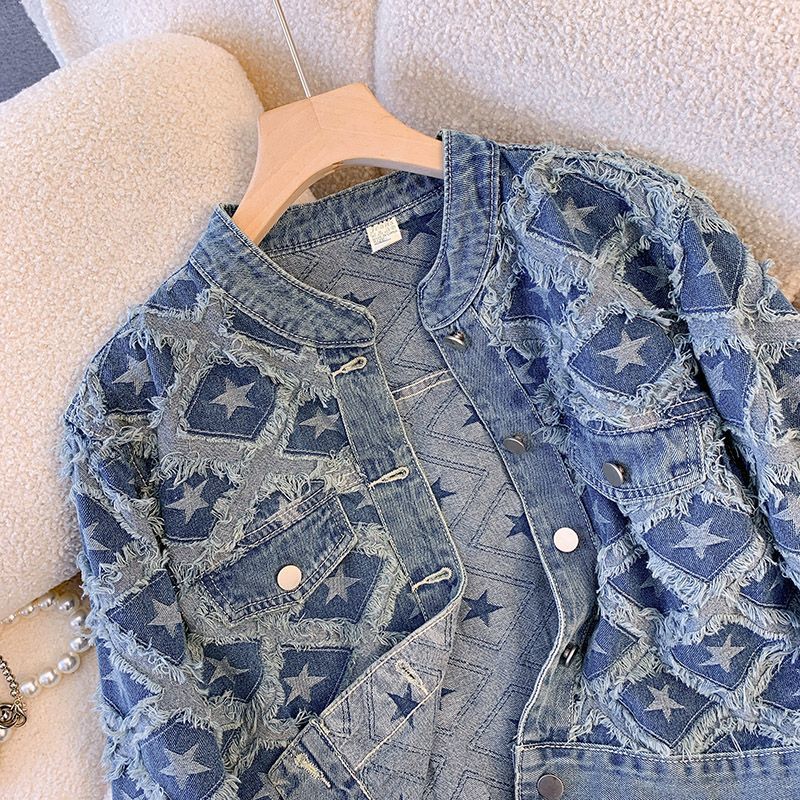 European Heavy-Duty Denim Jacket for Women Spring and Autumn2025New Loose Versatile Fashion Short Jacket for Petite Figures