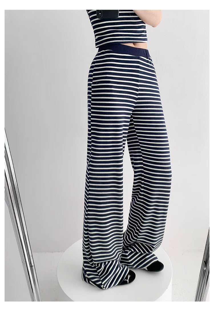 Home Lazy Relaxed Striped Slimming Wide-Leg Pants for Women Summer Hot Girl Fashion Camisole Vest Casual Two-Piece Set
