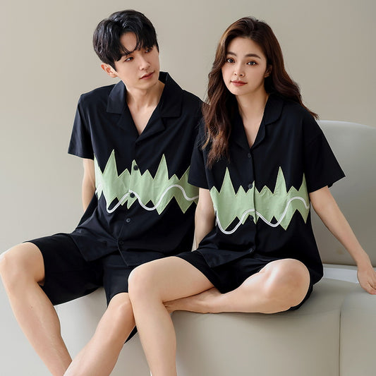 Summer New Cotton Cardigan Pajamas for Women, Thin High-End Feel, Men's Loungewear, Casual Wearable Couple Pajamas
