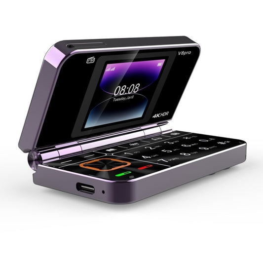 Cross-Border Foreign Trade V8pro Dual Screen Folding Flip Function Phone2G Elderly Foreign Language Mobile Phone Large Buttons Flashlight