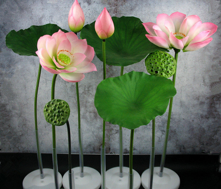 PU Lotus Leaf with Stem Artificial Lotus Leaf Lotus Bud Lotus Pod Chinese Countryside Style Buddhist Hall Decorative Flower Directly from Manufacturer