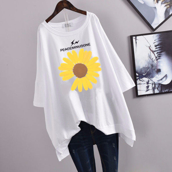 200Plus Size Women's Summer Leaf Print Casual Split Mid-Length Short Sleeve Dress T Women's Loose Fit Plus Size Shirt